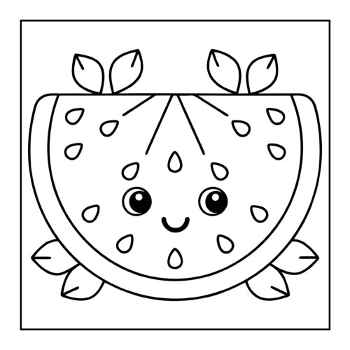 Cute watermelon slice with smiling face and seeds as eyes