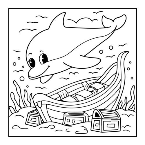 Dolphin finding boat and treasure of boxes beneath