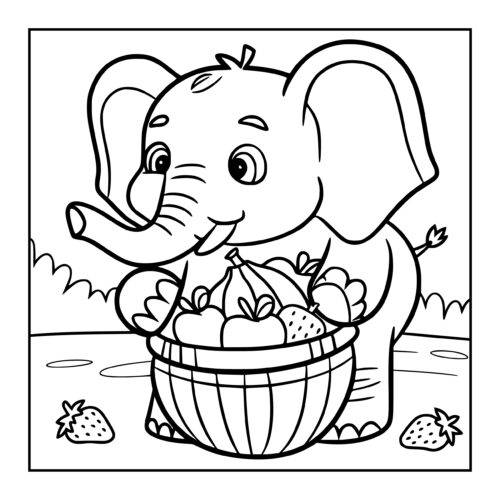 Elephant holding a basket of fruits