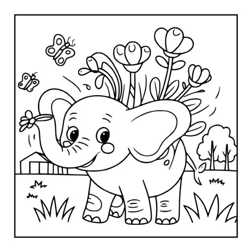 Elephant with flowers growing from its back