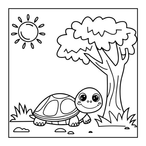 Explorer turtle with hat amid crystal formations in mysterious cave setting