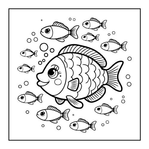 Fish near underwater picnic with small cakes