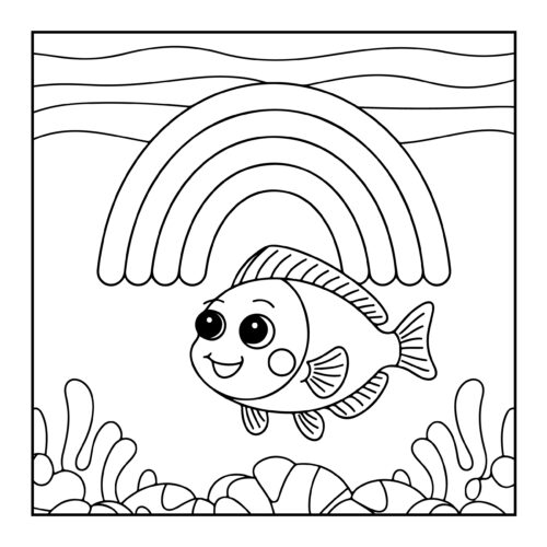 Fish swimming under a rainbow with seashells