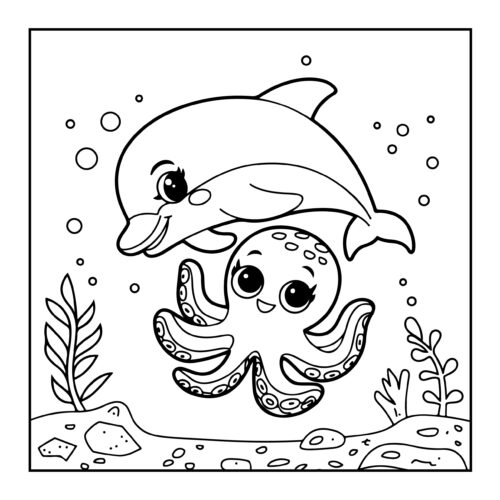 Friendly dolphin playing with starfish under water