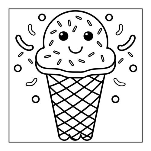 Happy ice cream cone with sprinkles and smiling face
