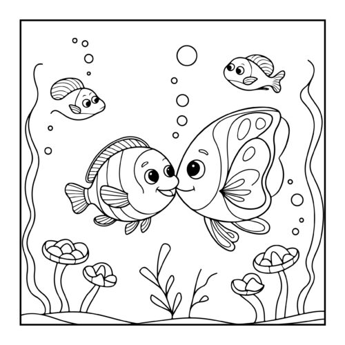 Large mother fish surrounded by many small fish