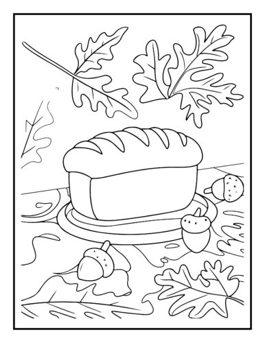 Loaf of bread with acorns and oak leaves, autumn harvest theme