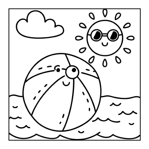 Smiling beach ball on water with sun wearing sunglasses