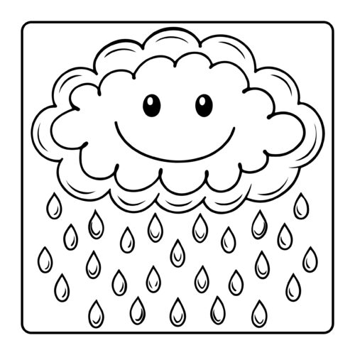 Smiling rain cloud with falling raindrops