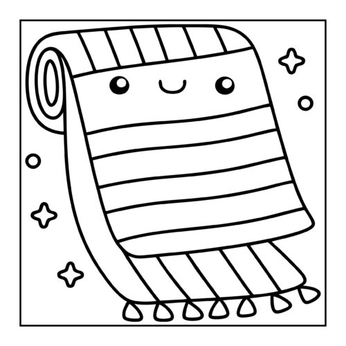 Striped beach towel with stars and smiling face