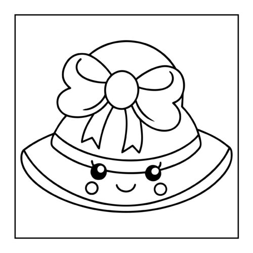 Summer hat with ribbon decoration and smiling kawaii face