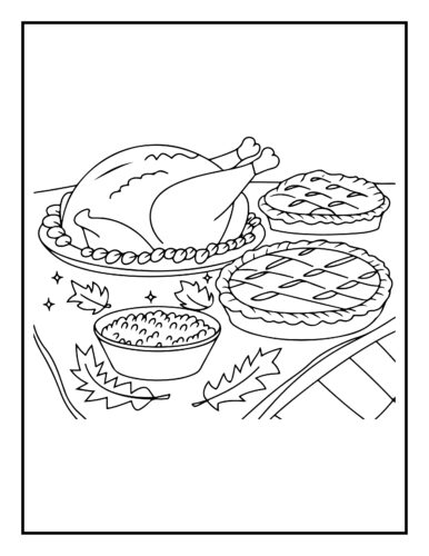 Thanksgiving feast with turkey, pies and side dishes on decorated table