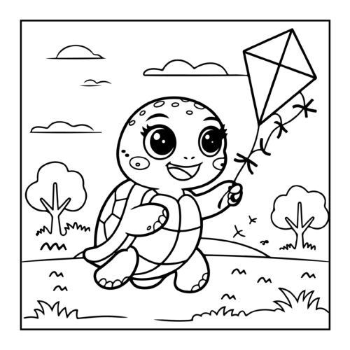 Turtle carring kite in hand with smile
