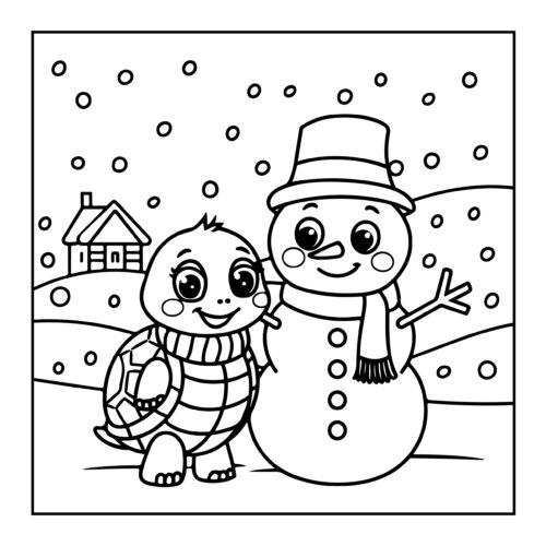 Turtle climbing flowery hillside with bright sky and simple landscape design