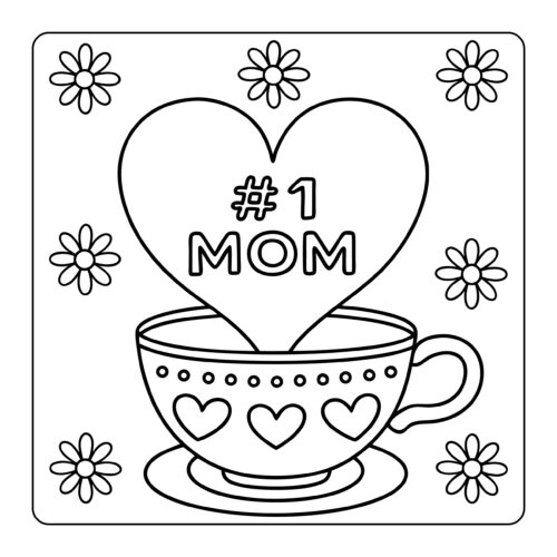#1 MOM heart with teacup and floral decorations