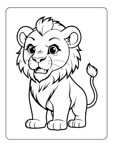 Adult male lion with mane in forward facing pose