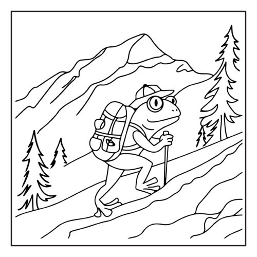 Adventure frog hiking with backpack in mountains