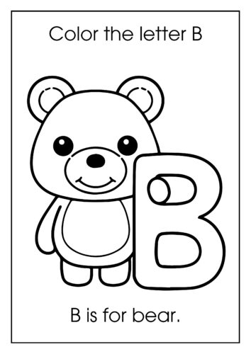 B is for bear Smiling bear with letter B