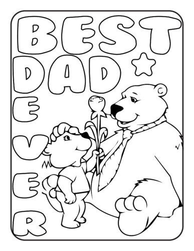 BEST DAD EVER with papa bear giving baby bear a flower