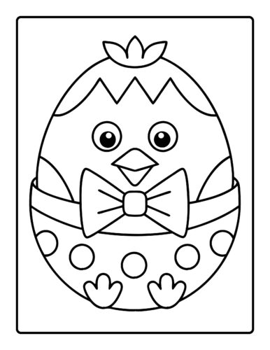 Baby chick in Easter egg with bow and polka dots