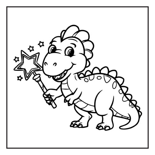 Baby dinosaur holding magic star wand
