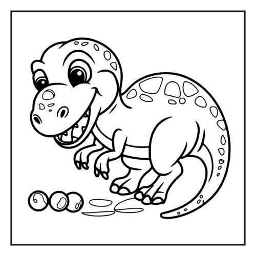 Baby dinosaur with three eggs