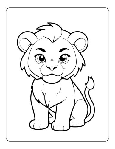 Baby lion cub sitting with tuft of hair