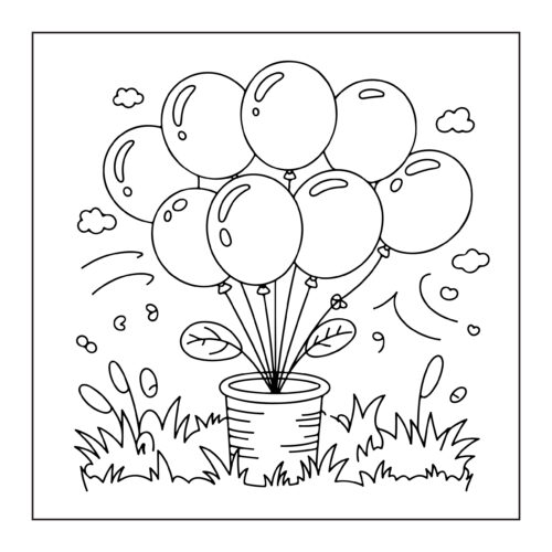 Balloons growing from pot with clouds