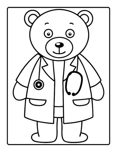 Bear dressed as doctor with stethoscope
