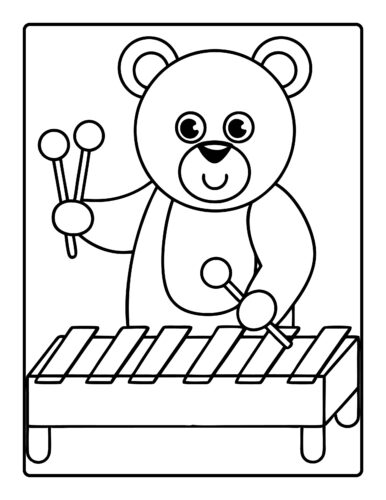 Bear playing xylophone with mallets