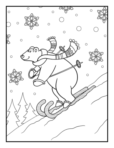 Bear skiing with candy cane poles