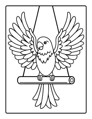 Bird with spread wings on geometric perch