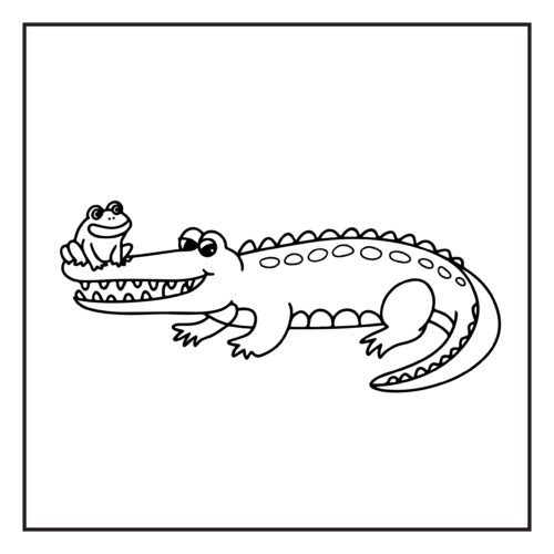 Brave frog riding on friendly crocodile's back