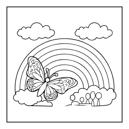 Butterfly and another with butterfly flying above treehouse