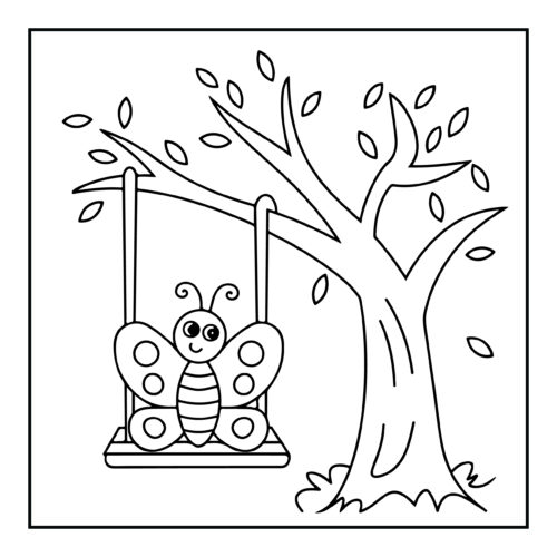 Butterfly on tree swing in autumn scene