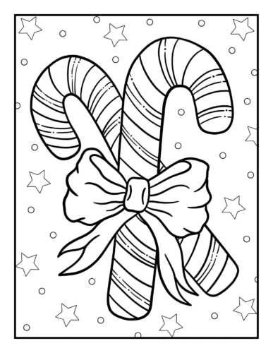 Candy canes with bow amid stars