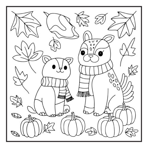 Cat and deer autumn scene together