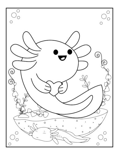 Cheerful axolotl making heart gesture in underwater setting