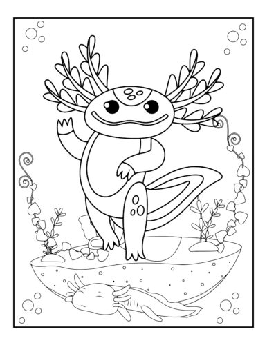 Cheerful axolotl swimming with outstretched arms underwater