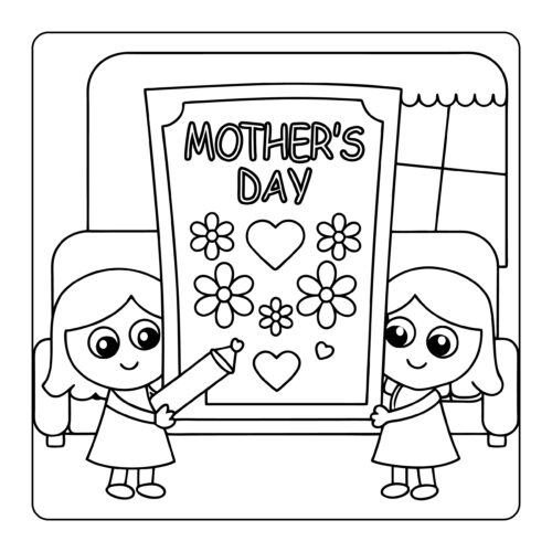 Children holding Mother's Day sign with flowers and hearts