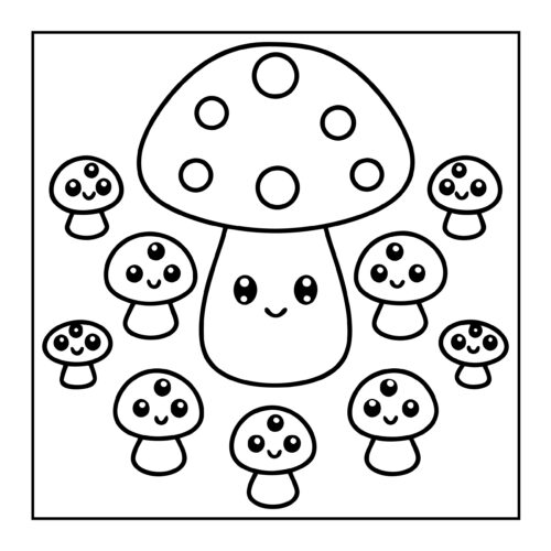 Circle of small mushrooms around larger mushroom