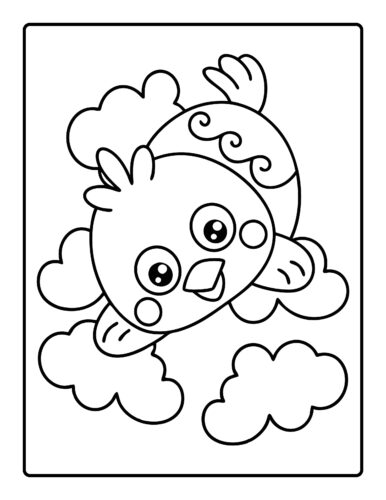 Cloud themed bird character floating in clouds