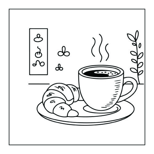 Coffee and croissant breakfast plate