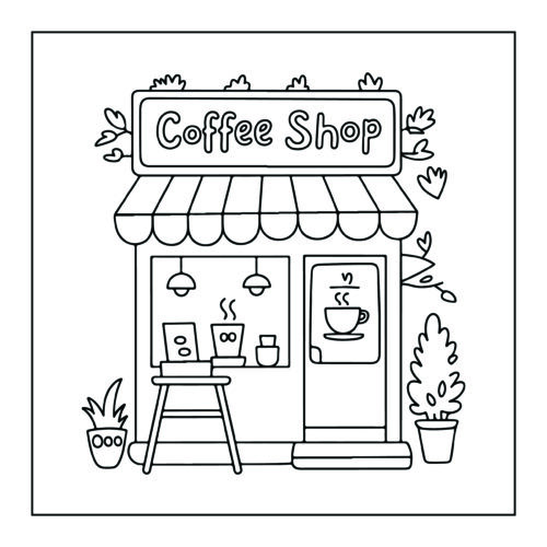 Coffee shop storefront building exterior