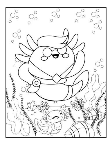 Cool axolotl wearing sunglasses swimming in underwater scene