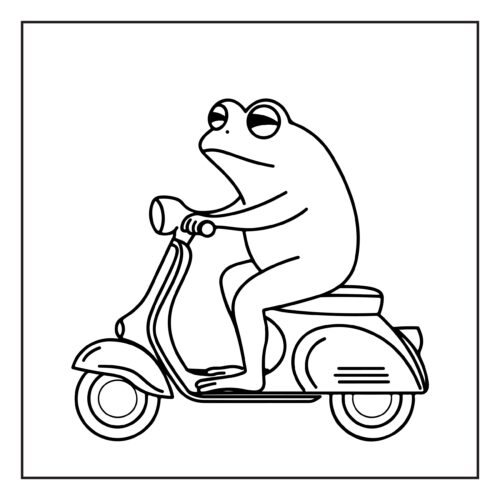 Cool frog riding a vintage scooter motorcycle