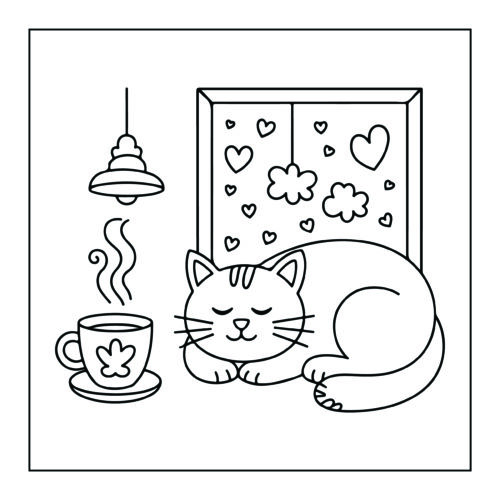 Cozy cat coffee window scene