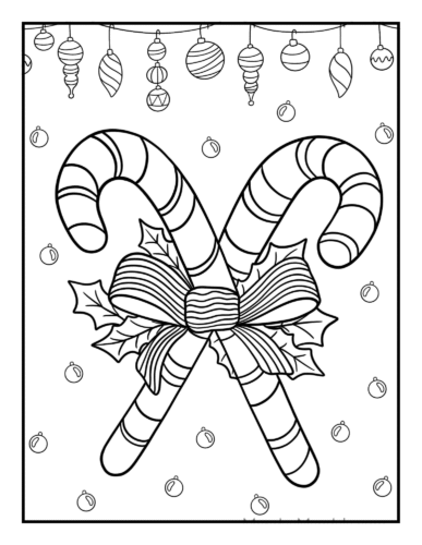 Crossed candy canes with ornaments