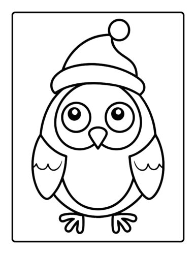 Cute owl in winter hat with pom pom