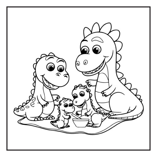 Dinosaur family with parents and baby dinosaurs